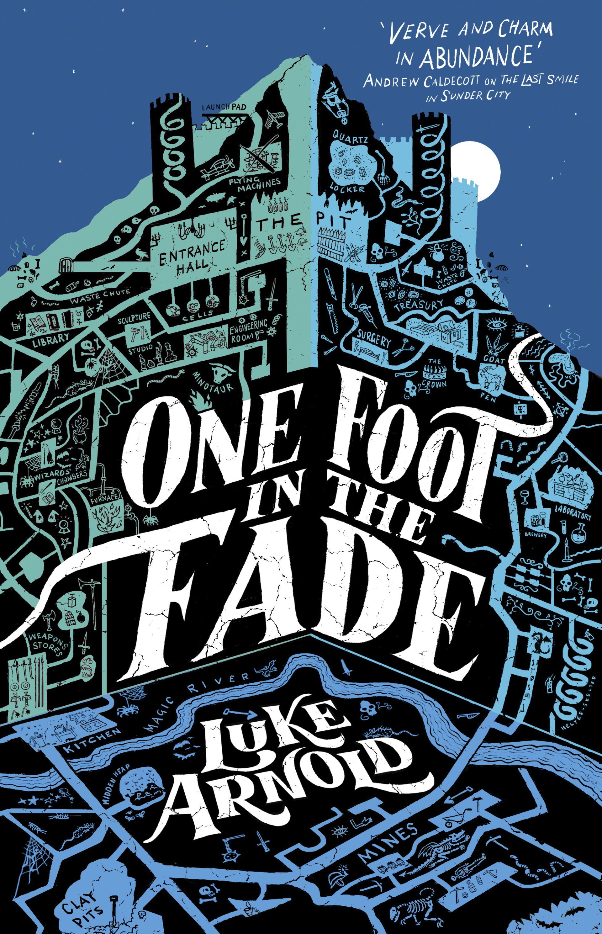The Book cover for One Foot in the Fade, a fantasy by Luke Arnold. Cover shows a corss section of a fantasy map