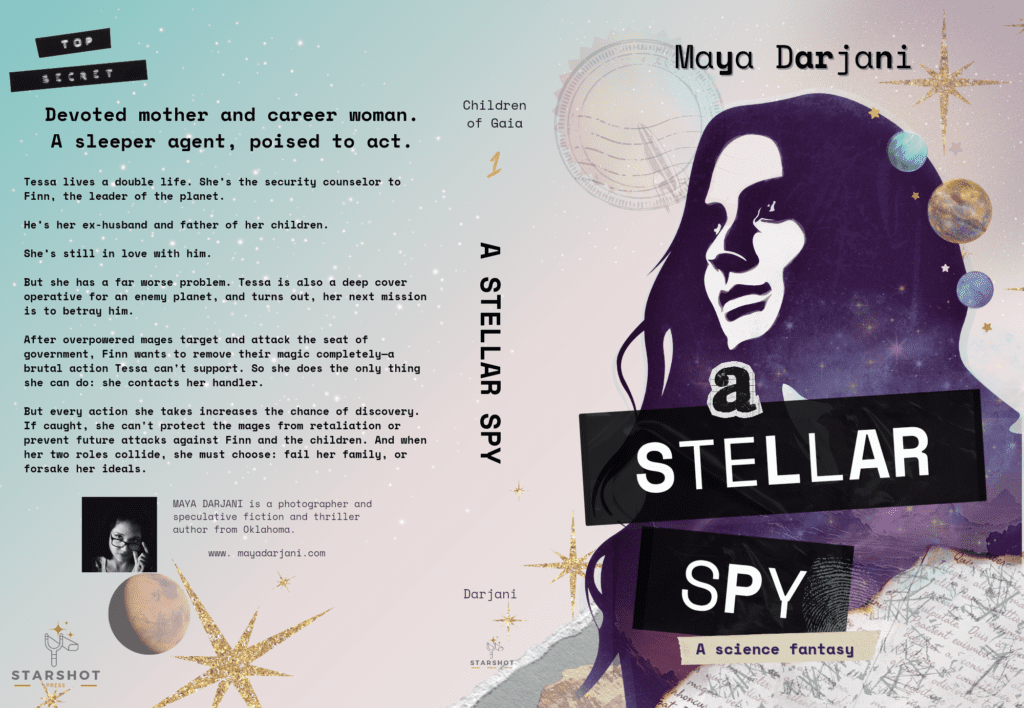 FUll spread cover art of A Stellar Spy by Maya Darjani